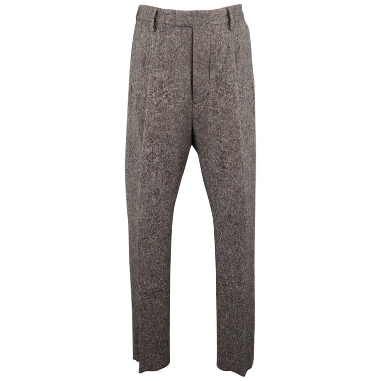 Men's DSQUARED2 Size 32 Grey MultiColor Tweed Wool Blend Pleated Dress