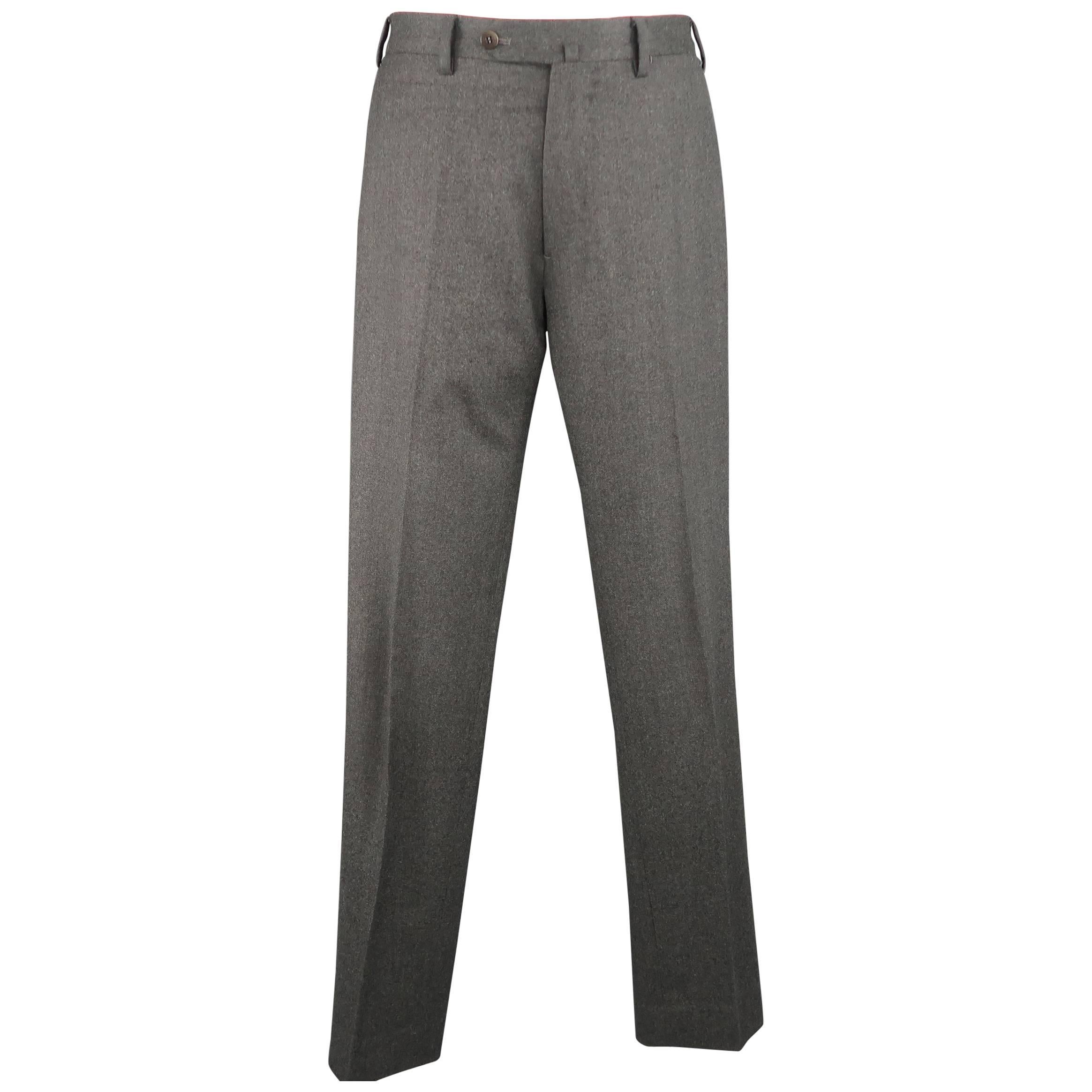 Men's BORRELLI Size 32 Dark Gray Solid Wool Flat Front Dress Pants