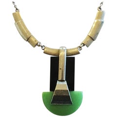 Art Deco Machine Age Green bakelite necklace by Jacob Bengel