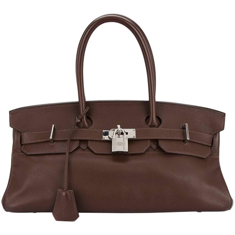 Hermes Birkin Chocolate Brown Leather Palladium Top Handle Satchel Flap