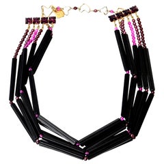 Retro Yves Saint Laurent Black and Purple Glass 6 Strand Rare Necklace
