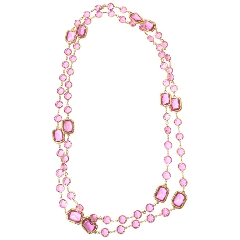 Chanel Sautoir Pink Glass Chicklet Necklace at 1stDibs