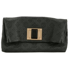 Louis Vuitton Black Leather Monogram Gold Turnlock Foldover Evening Clutch Bag