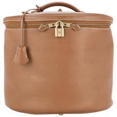 Hermes Cognac Leather Vanity Jewelry Travel Storage CarryAll Handle Shoulder Bag
