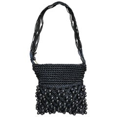 1970s Walborg Black Crochet Knit Beaded Vintage 70s Shoulder Bag Handbag Purse 