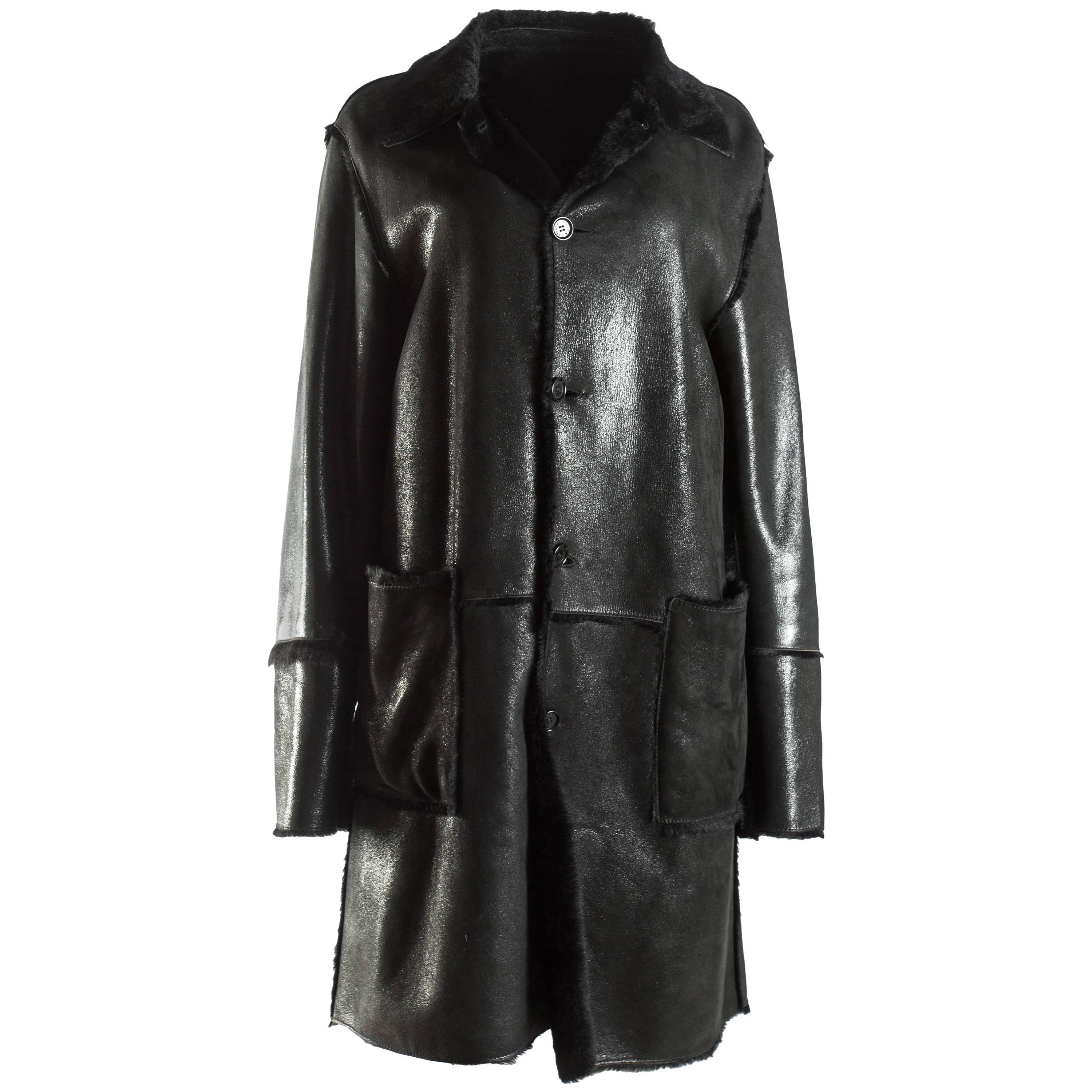 Dolce and Gabbana men's black leather and fur reversible coat, A/W 1998 For  Sale at 1stDibs