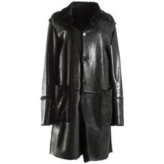 Retro Dolce & Gabbana men's black leather and fur reversible coat, A/W 1998