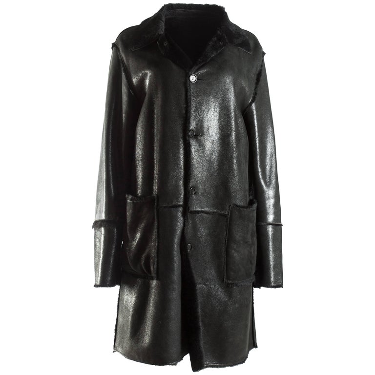 Dolce and Gabbana men's black leather and fur reversible coat, A/W 1998 ...