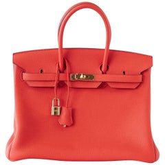 Hermes Vivid Capucine Red Togo Gold Hardware Birkin 35 Bag