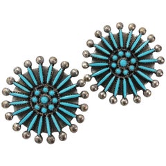Zuni Turquoise Needle Point Squash Blossom Earrings 