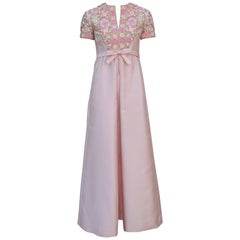 1960’s Malcolm Starr Pink Beaded Evening Dress With Rhinestones