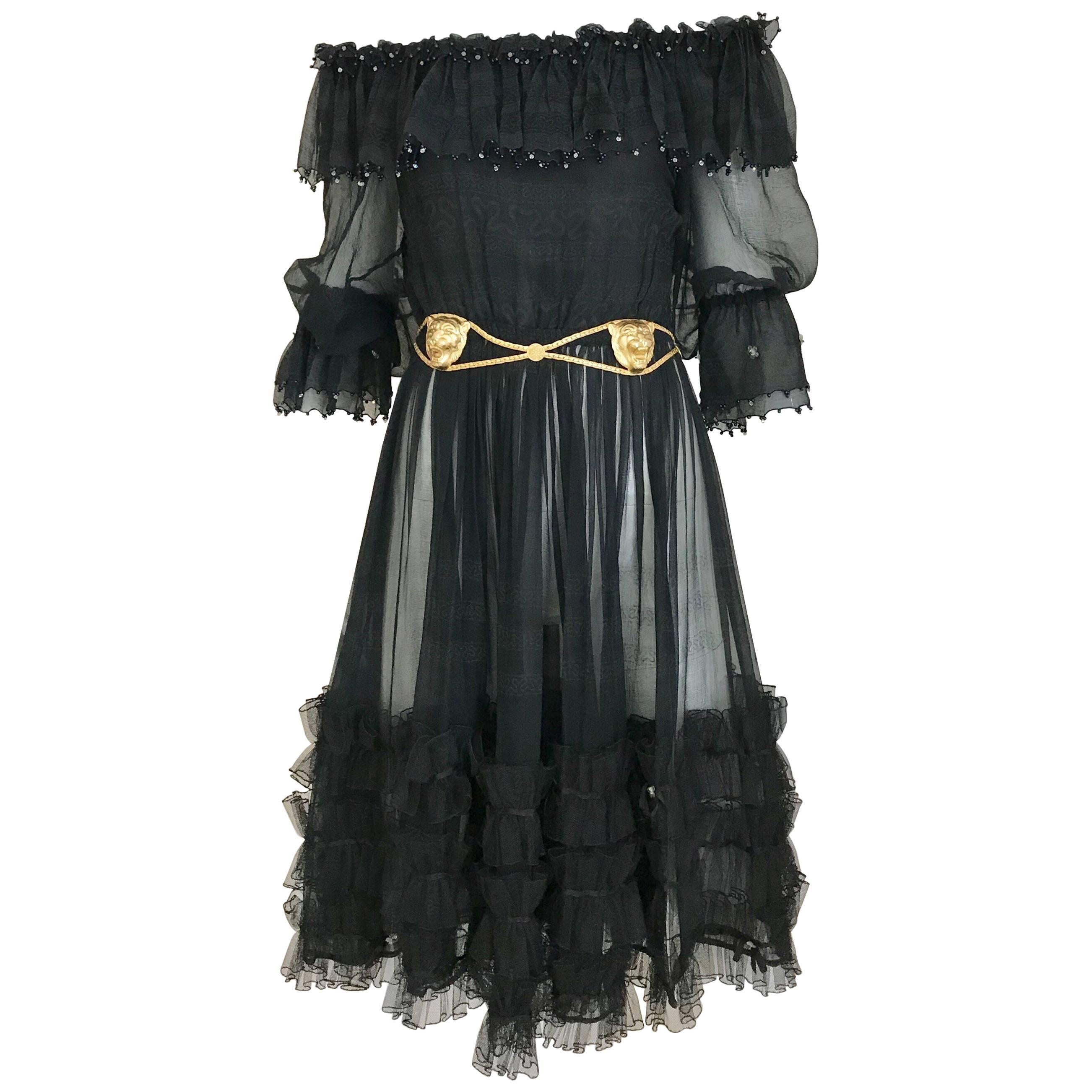 Zandra Rhodes Vintage Black Silk Cocktail Dress