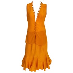 Yves Saint Laurent By Tom Ford Tangerine Silk Blouse and Skirt set