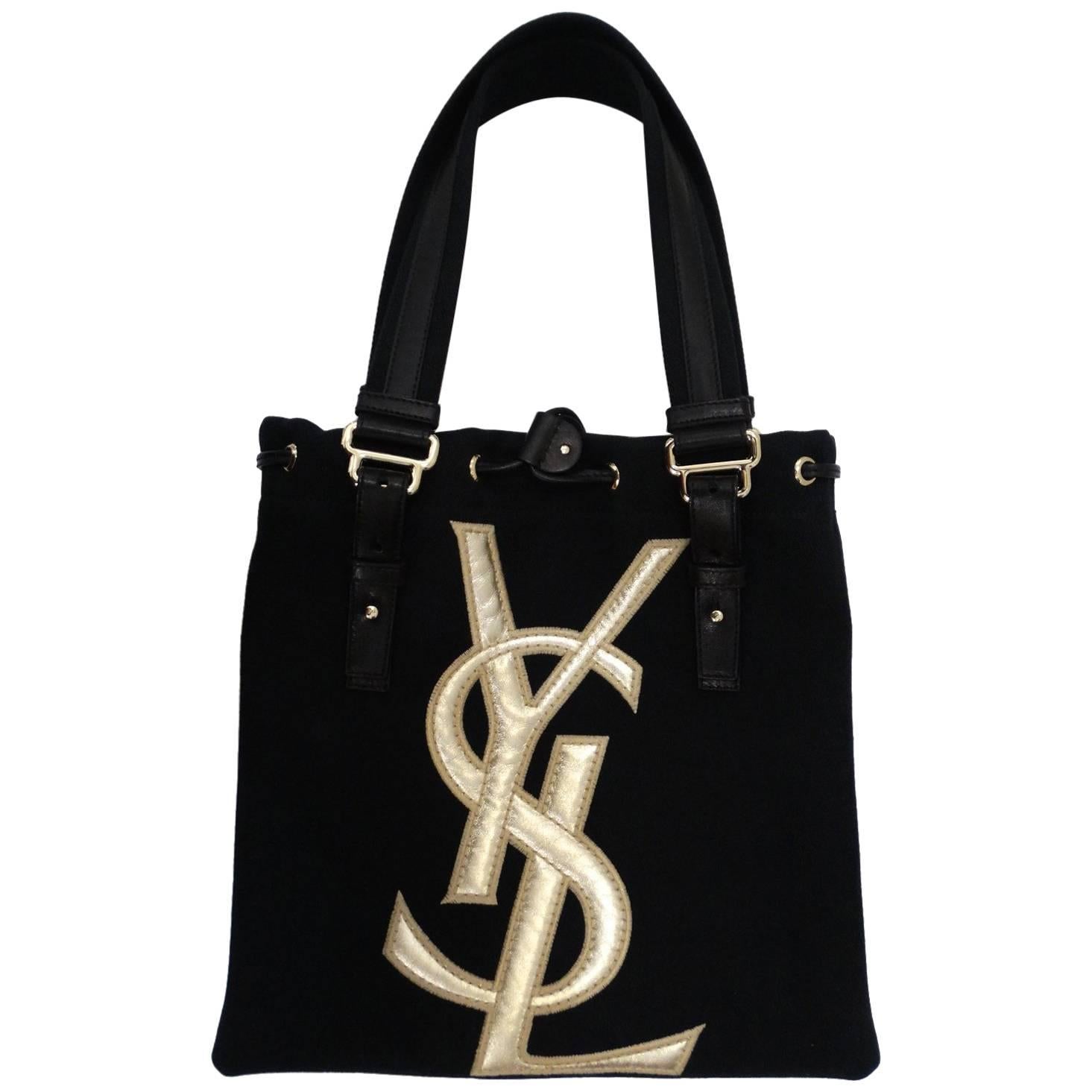 Yves Saint Laurent Canvas and Leather Tote, 1990s 