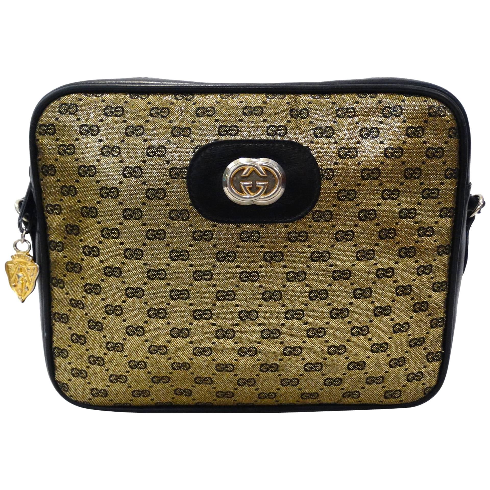 1980s Gucci Gold Monogram Shoulder Bag