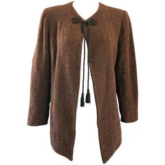 1990s Emanuel Ungaro Brown Wool Vintage 90s Tasseled Russian Swing Jacket 