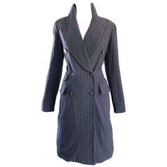 Vintage New 1990s Charles Chang Lima Size 10 Double Breasted Gray Pinstripe Wool Dress