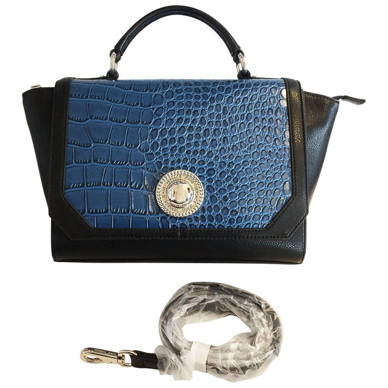Versace Jeans Crocodile Embossed Top Handle Trapeze Shoulder Bag