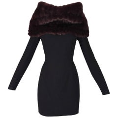 Dolce & Gabbana Brown Faux Fur Black Long Sleeved Mini Dress, S / S 1995 