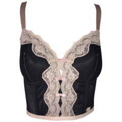 Christian Dior Sheer Black Mesh Padded Lace Crop Top Bra, 2000s