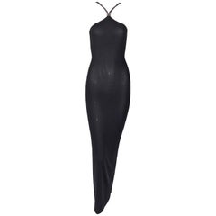 Fendi by Karl Lagerfeld Sheer Black Halter Gown Dress, 1990s 