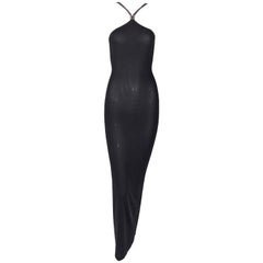 Fendi by Karl Lagerfeld Sheer Black Halter Gown Dress, 1990s