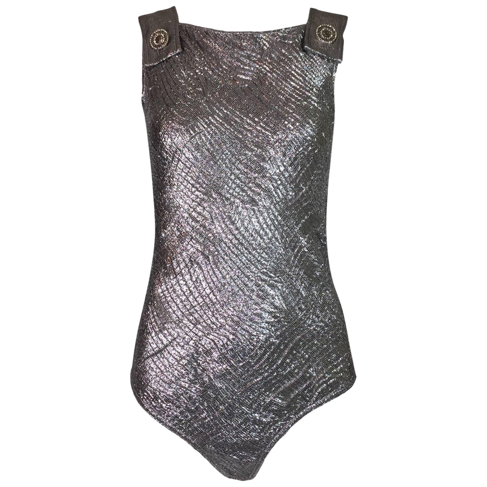 Gianni Versace Couture Metallic Silver Pinafore Bodysuit Top, 1994 