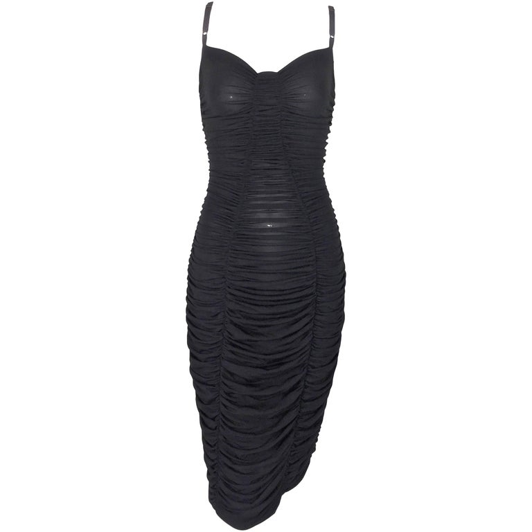 Dolce and Gabbana Pin-Up Semi-Sheer Black Ruched Wiggle Dress, F / W ...