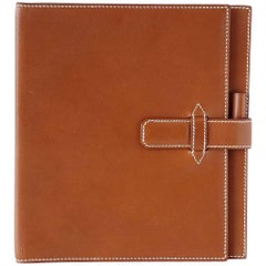 Couverture d'agenda Hermes Barenia en cuir blanc surpiqué