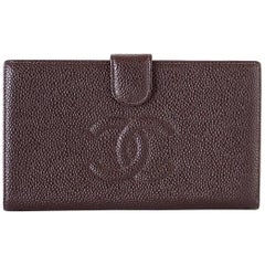 Chanel Wallet Vintage Brown Long Bifold Subtle CC Logo Caviar Leather