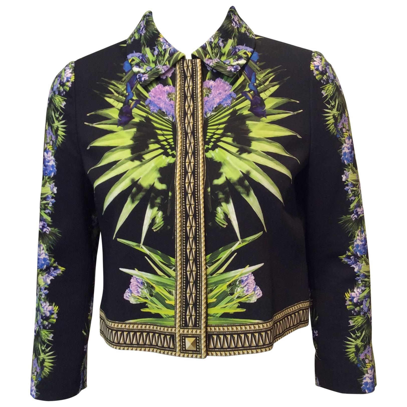 Givenchy Floral Patterned Black Cropped Jacket  For Sale