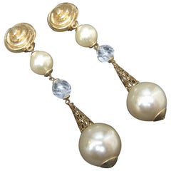 French Resin Pearl Crystal Statement Earrings Designed by Poggi Paris circa 1980
