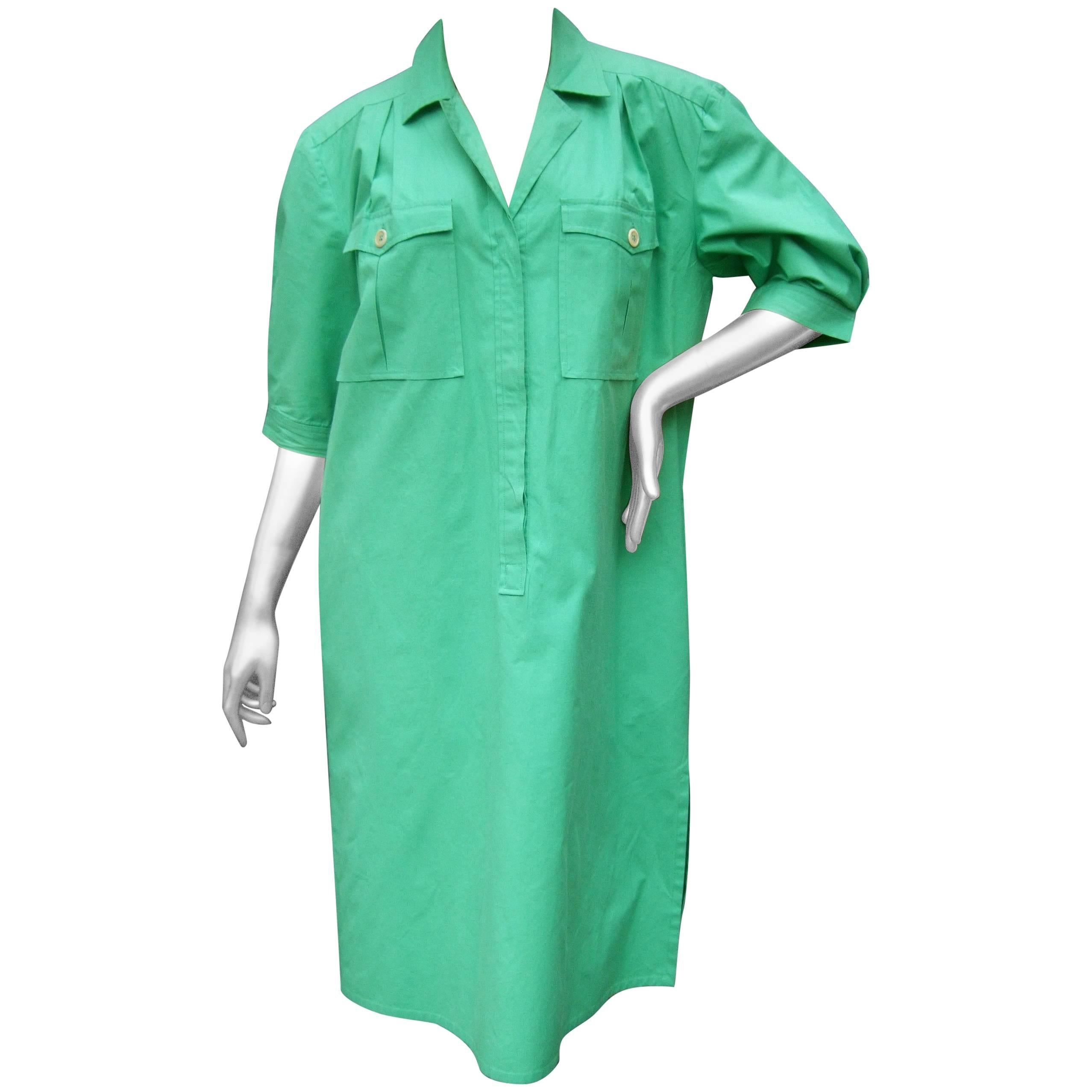 Gucci Italy Green Cotton Shirt Dress circa 1970s 