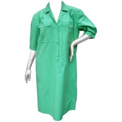 Vintage Gucci Italy Green Cotton Shirt Dress circa 1970s 