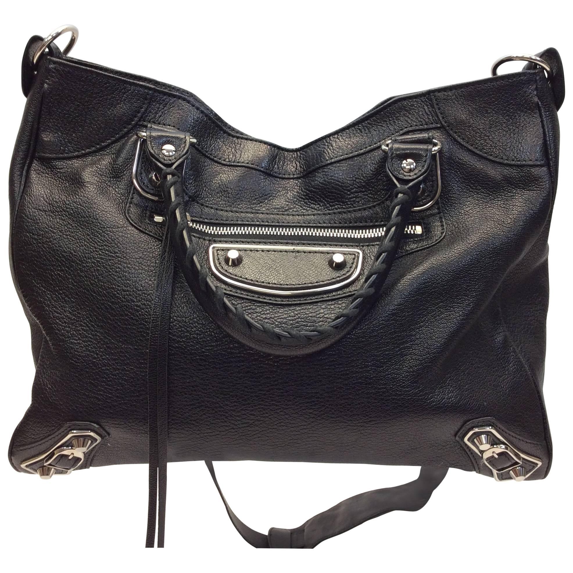 Balenciaga Black Metallic Edge Leather Handbag For Sale