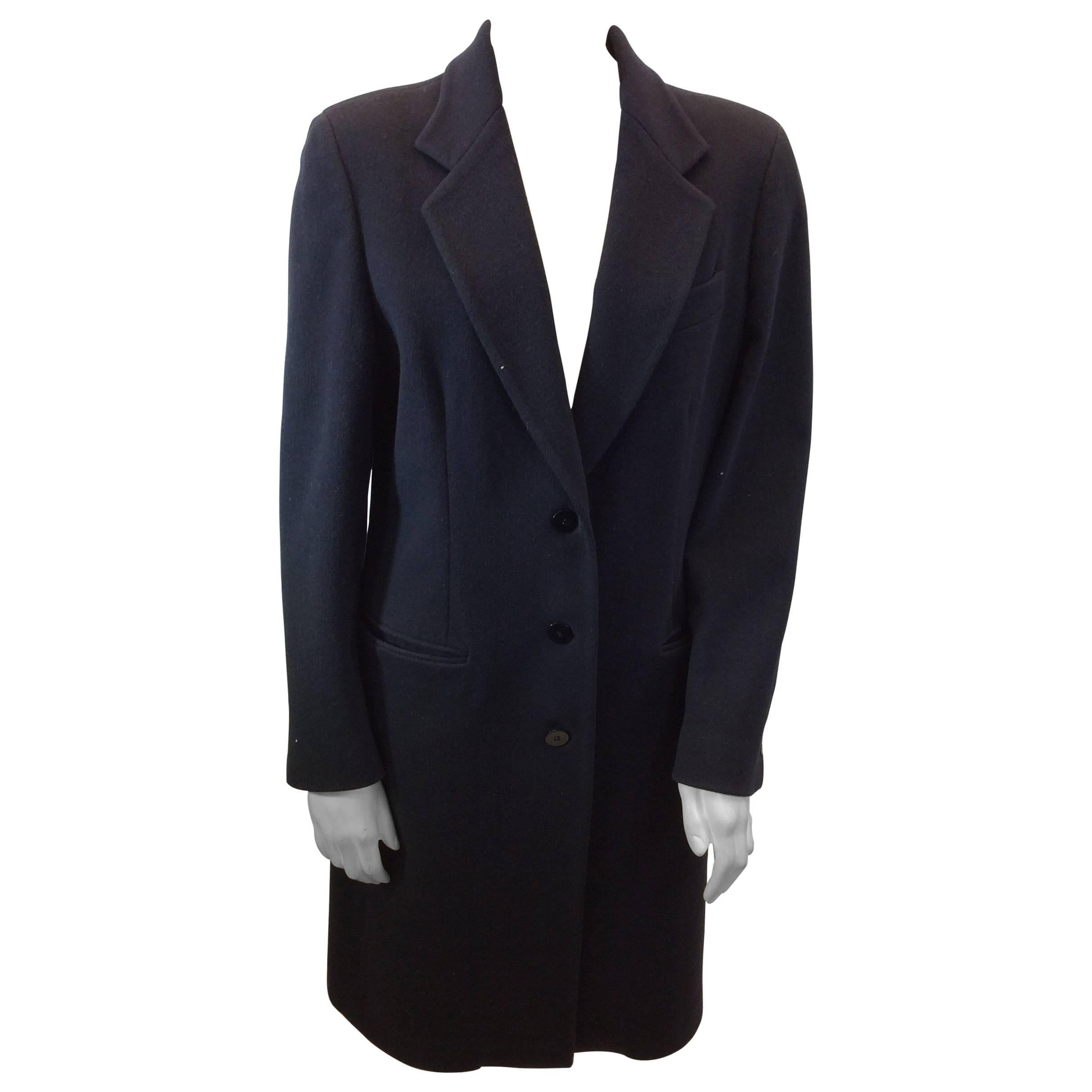 Donna Karan Black Wool Coat For Sale