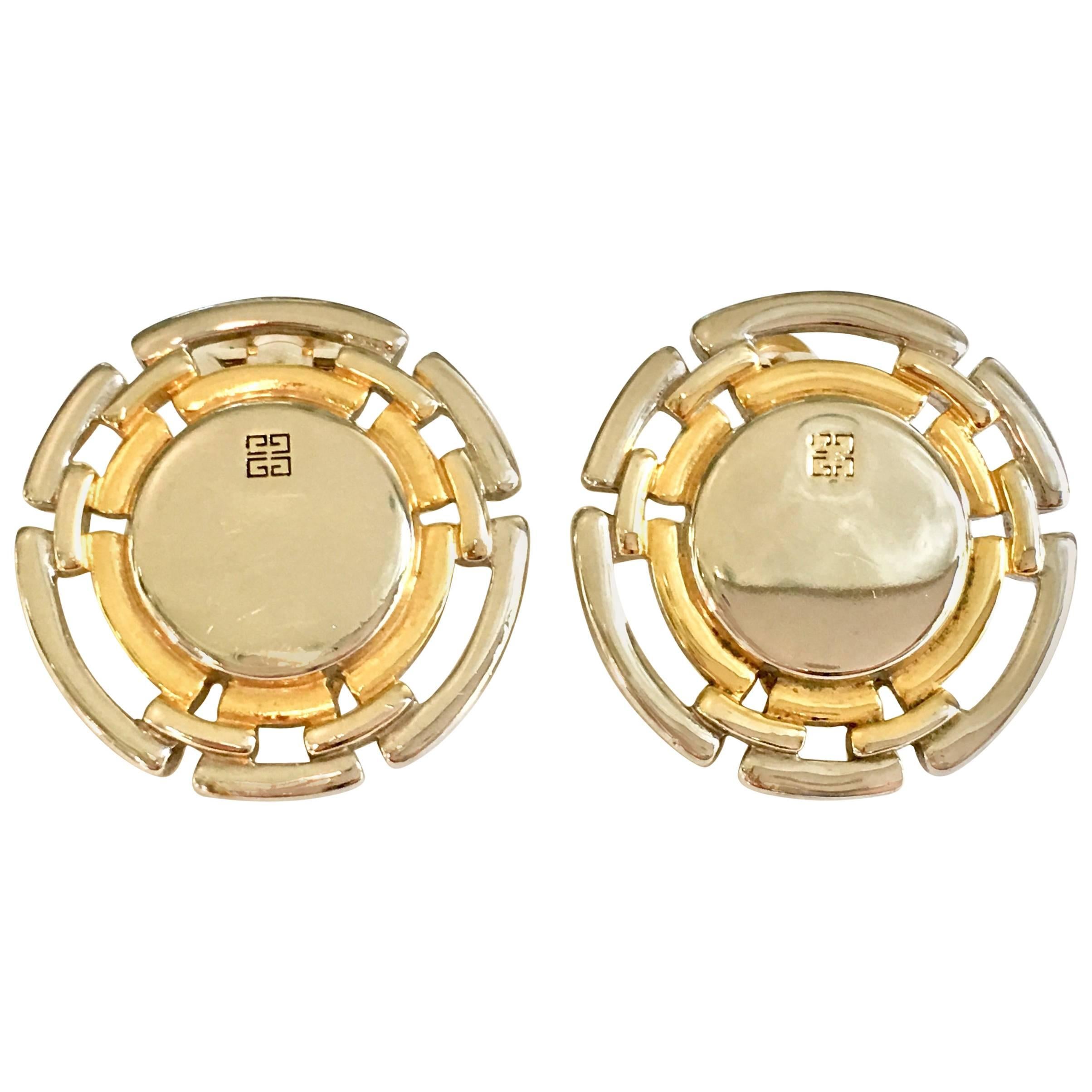 90'S Silver & Gold Vermeil "G" Logo Earrings By, Givenchy For Sale
