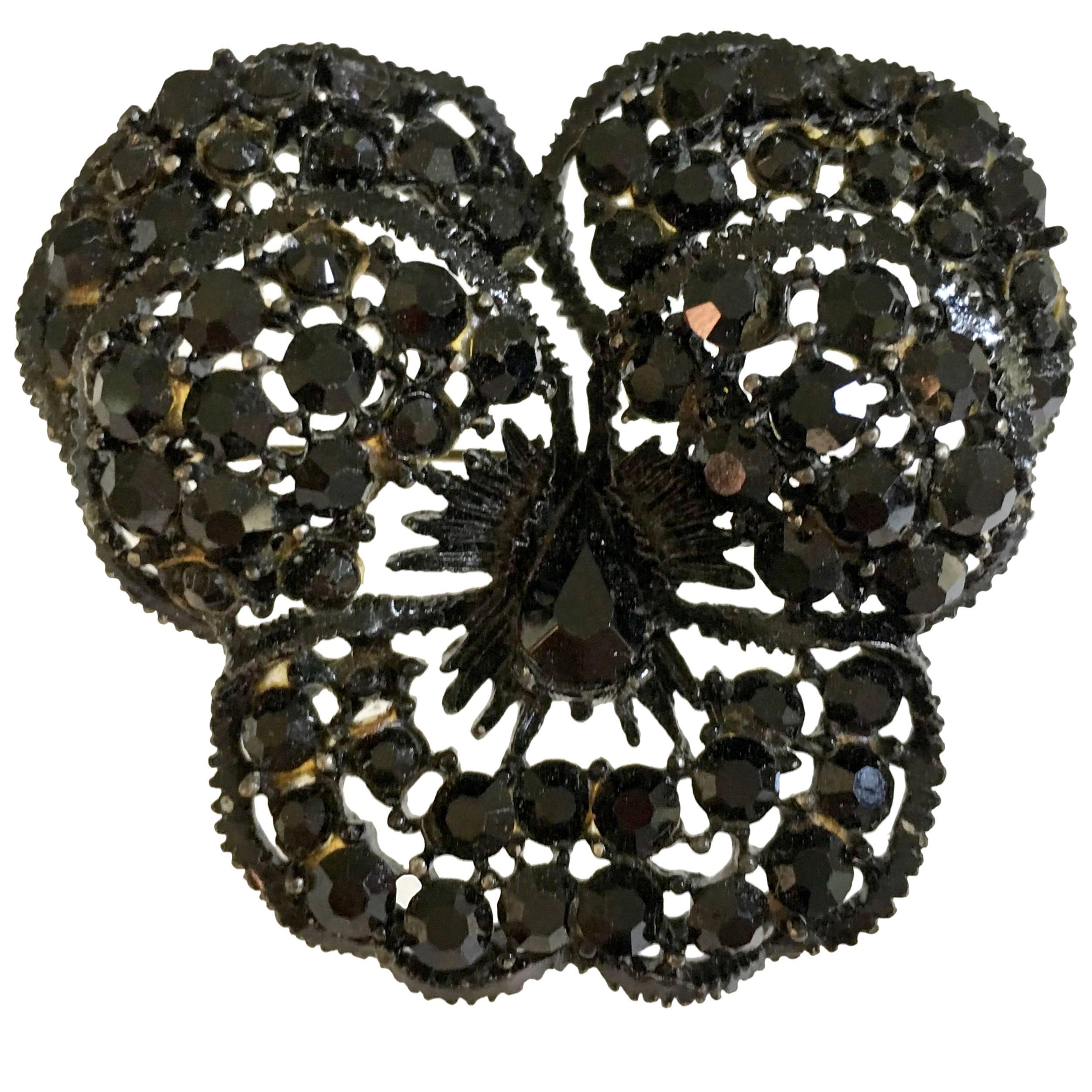 60'S "Japanned" Austrian Crystal "Butterfly" Brooch By, Weiss