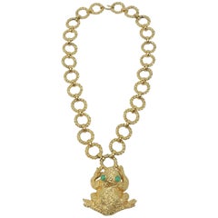 1971 Mimi di N Gold Tone Frog Statement Necklace
