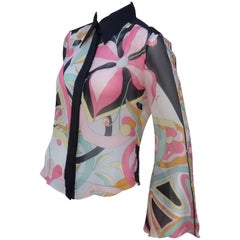 Emilio Pucci Psychedelic Mod Silk Chiffon Top