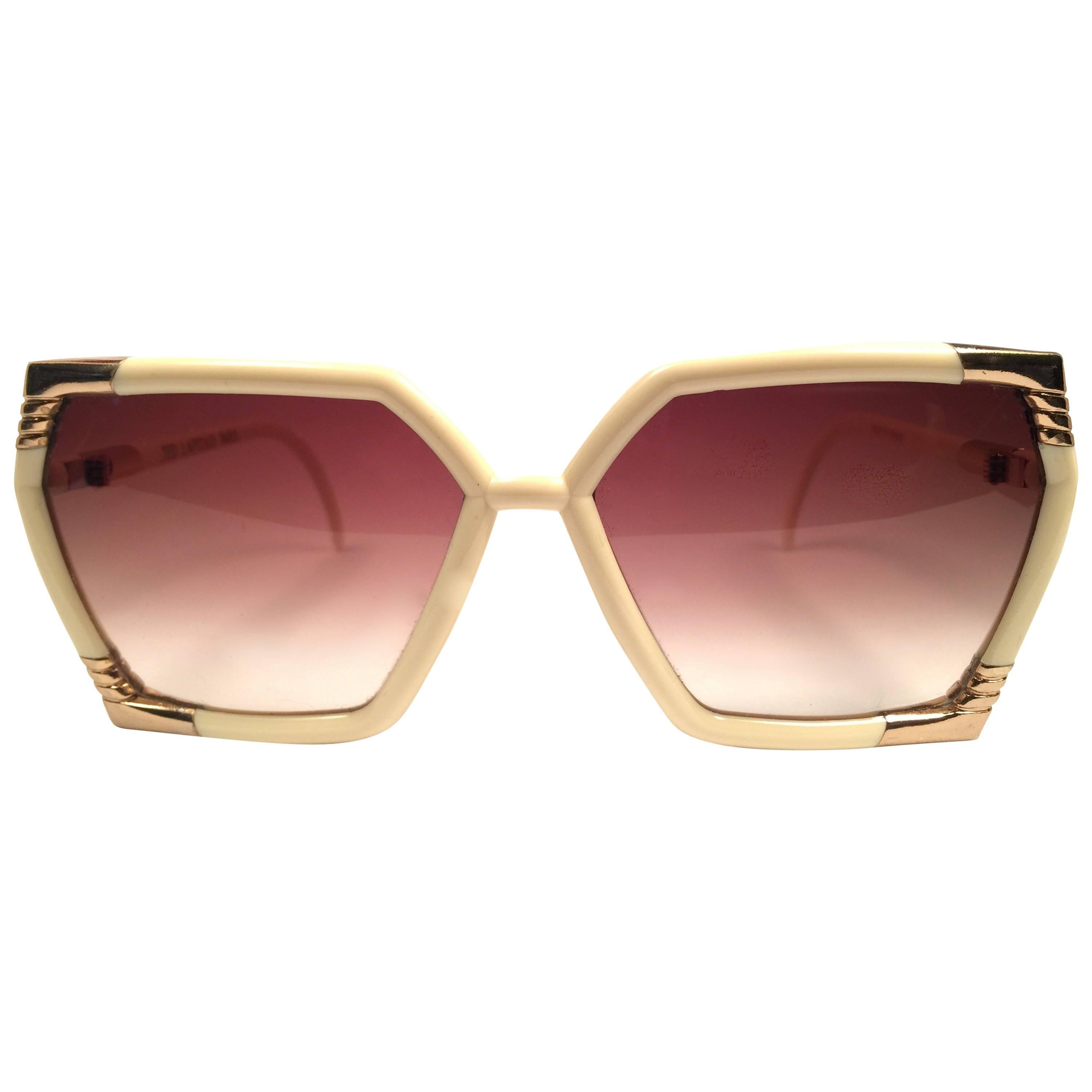 New Vintage Ted Lapidus Paris Ivory Gold Oversized 1970 Sunglasses France