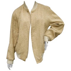 Vintage Yves Saint Laurent Beige Burlap Linen Unisex Zippered Jacket circa 1970s
