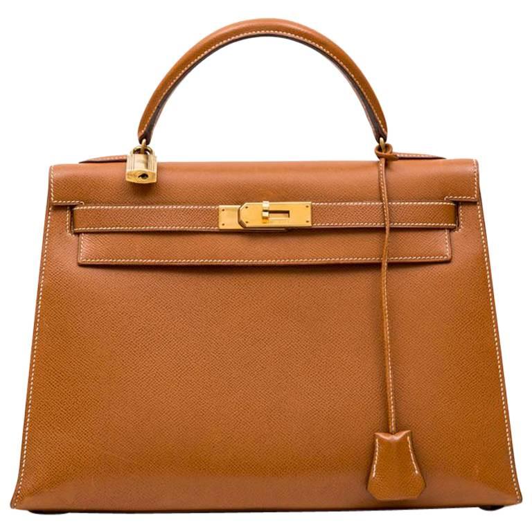 Pre-owned Hermes Kelly Sellier 32 Anemone Epsom Gold Hardware