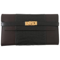 Hermès Alligator Mat and Leather Ebene Moka Kelly classique Wallet