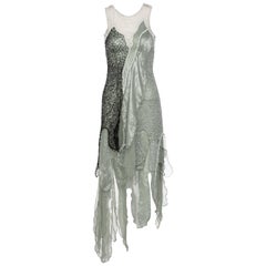 Rodarte Runway Beaded Metal Net SeaFoam Lame Swarovski Crystals Dress, 2015 