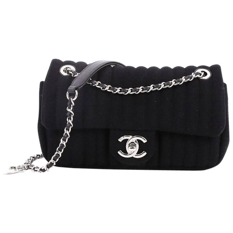Chanel CC Charm Vertical Quilt Jersey Small Flap Bag 
