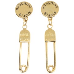 Moschino Bijoux gilt earrings with safety pin motif, 1990s