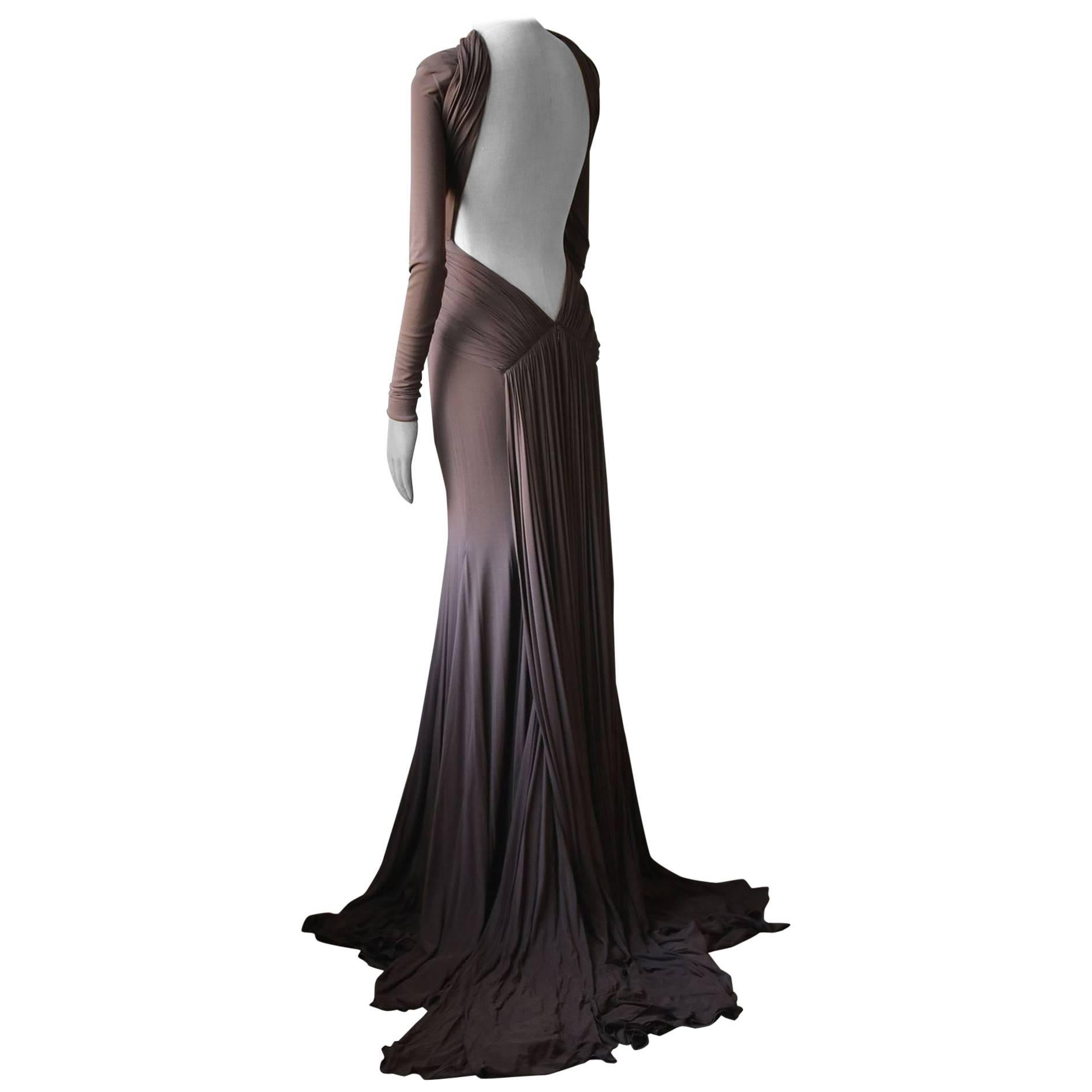 Guy Laroche by Herve L. Leroux Long-Sleeve Backless Gown