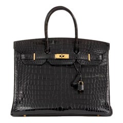 Hermes Black Shiny Crocodile 35cm Birkin Bag