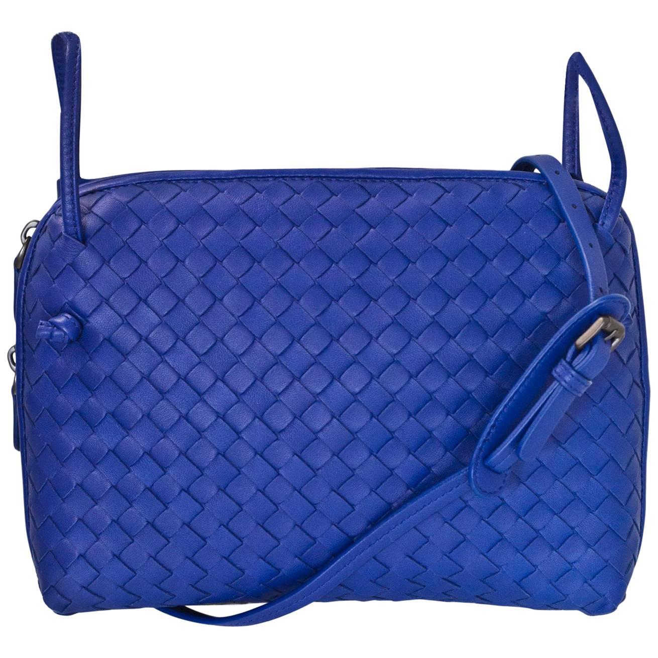 Bottega Veneta Cobalt Blue Intrecciato Leather Pillow Crossbody Bag with DB